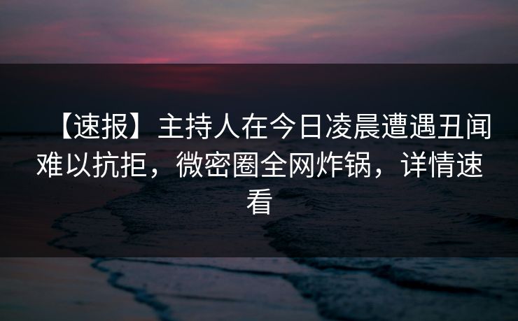 【速报】主持人在今日凌晨遭遇丑闻难以抗拒，微密圈全网炸锅，详情速看