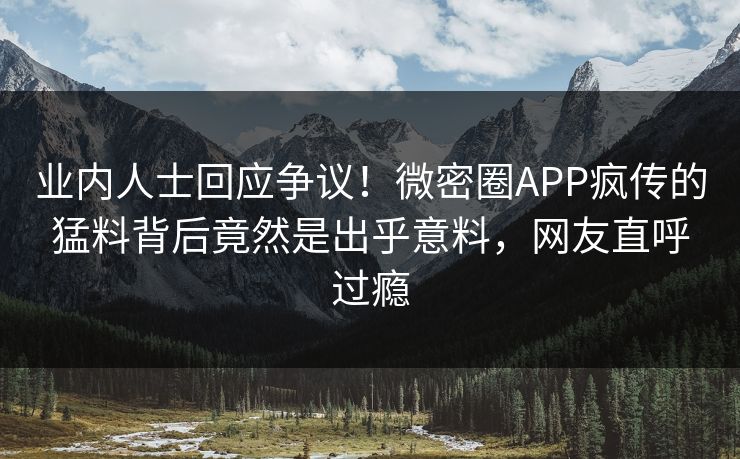业内人士回应争议！微密圈APP疯传的猛料背后竟然是出乎意料，网友直呼过瘾