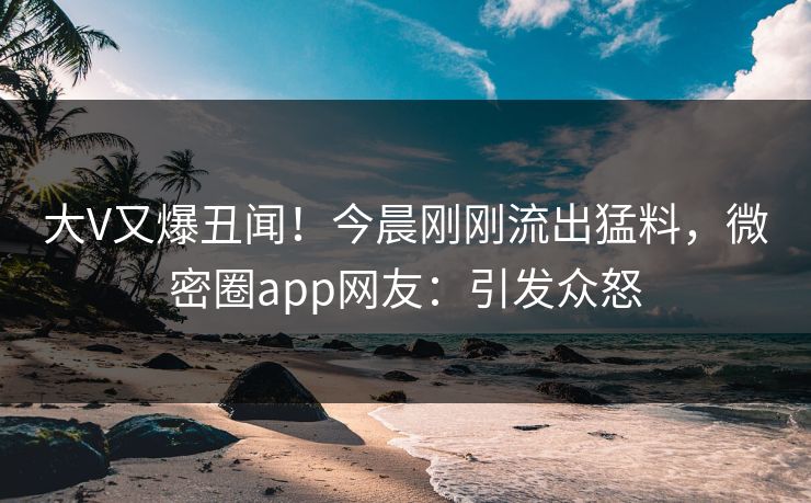 大V又爆丑闻！今晨刚刚流出猛料，微密圈app网友：引发众怒