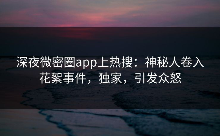 深夜微密圈app上热搜：神秘人卷入花絮事件，独家，引发众怒