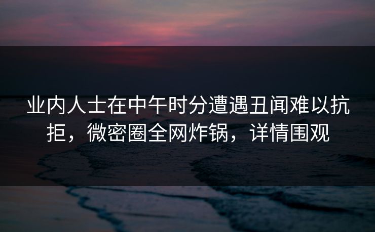 业内人士在中午时分遭遇丑闻难以抗拒，微密圈全网炸锅，详情围观