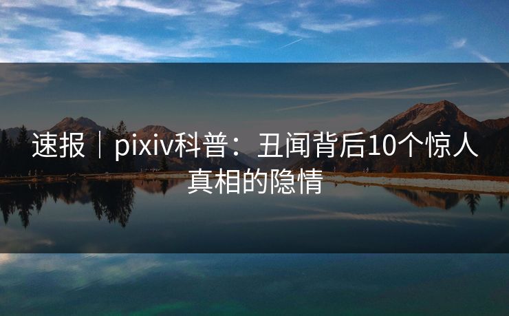 速报｜pixiv科普：丑闻背后10个惊人真相的隐情
