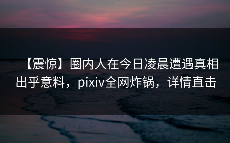【震惊】圈内人在今日凌晨遭遇真相出乎意料，pixiv全网炸锅，详情直击
