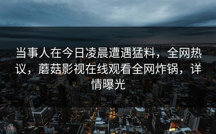 当事人在今日凌晨遭遇猛料，全网热议，蘑菇影视在线观看全网炸锅，详情曝光