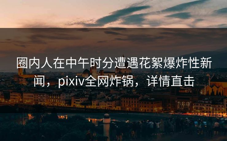 圈内人在中午时分遭遇花絮爆炸性新闻，pixiv全网炸锅，详情直击